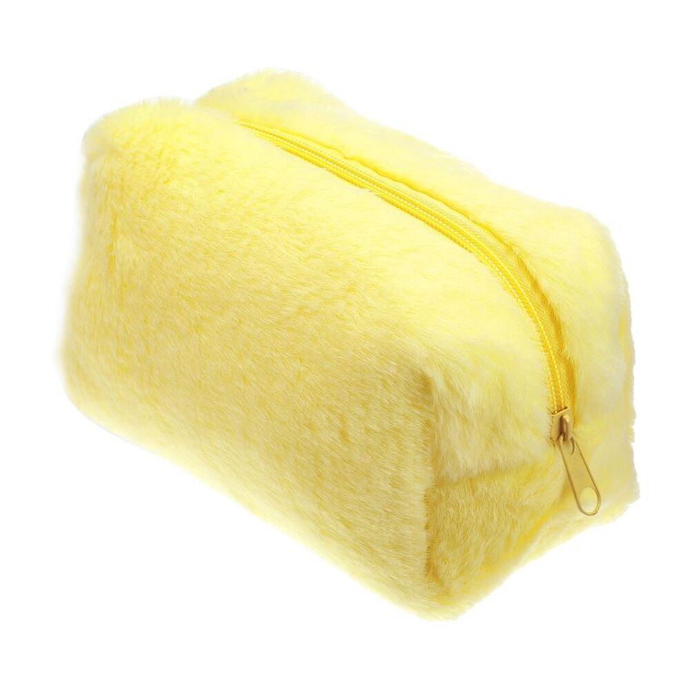 Small Plush Soft Beauty Cute Travel Toiletry Multifunctional Cosmetic Bag Yellow